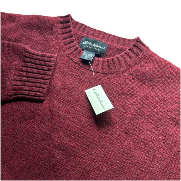 Eddie Bauer Men’s XL Tall Red 100% Lambswool Pullover Crewneck Sweater NWTS - Picture 1 of 6